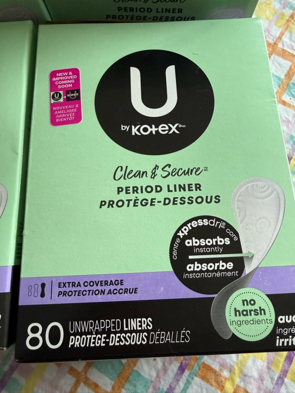 U by Kotex Clean & Secure Period Liners - 4 boxes-320 total - Picture 2 of 5